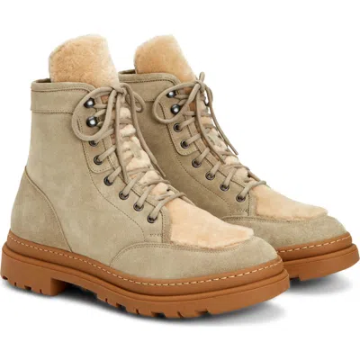 Aquatalia Tristian Lace-up Boot With Genuine Shearling Trim In Glacier/taupe
