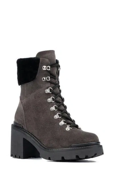 Aquatalia Vikki Faux Shearling Cuff Bootie In Gray