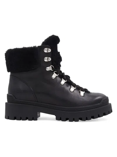 Aquatalia Coralie Leather & Shearling Hiking Boots In Animal Print