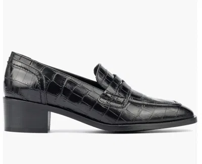 Aquatalia Women's Riya Croc Embossed Penny Loafer In Black