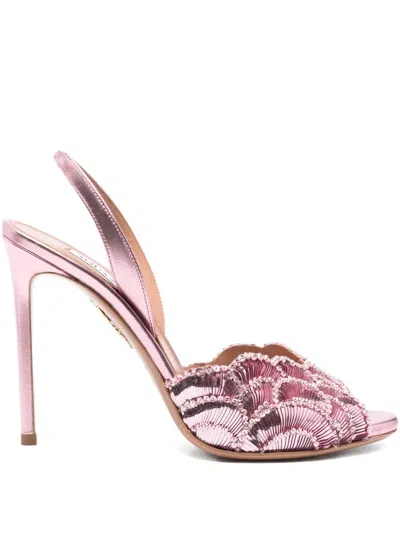 Aquazzura 100mm Embroidered Sandals In Pink