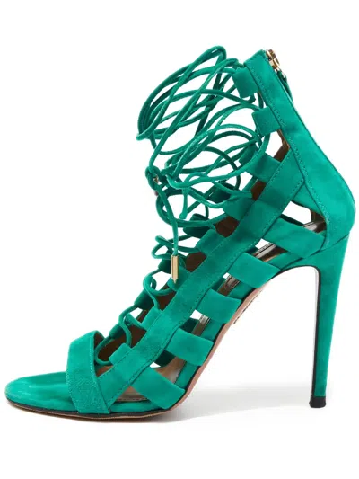 Pre-owned Aquazzura 100mm Leather Sandals In Green
