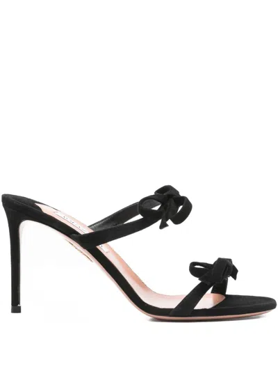 Aquazzura 100mm Soave Bow-embellished Stiletto Sandals In Black