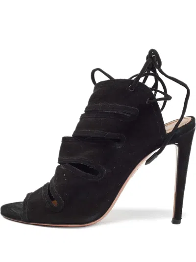 Pre-owned Aquazzura 100mm Suede Sandals In Black