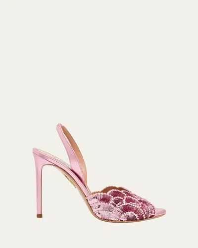 Aquazzura 105mm Ce Soir Sequined Leather Slingback Sandals In Pink