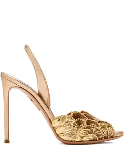 Aquazzura 105mm Ce Soir Sequined Leather Slingback Sandals In Gold