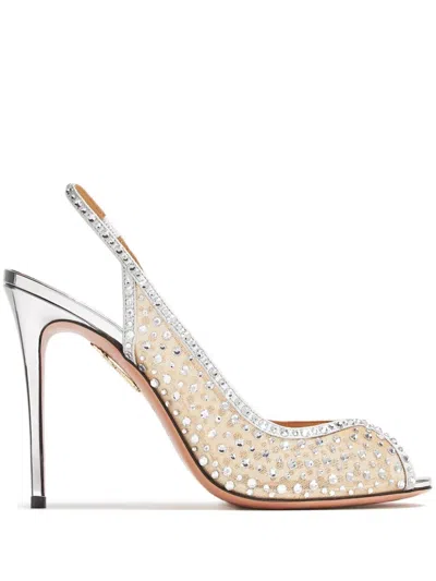 AQUAZZURA 105MM CRYSTAL LOVER SANDALS