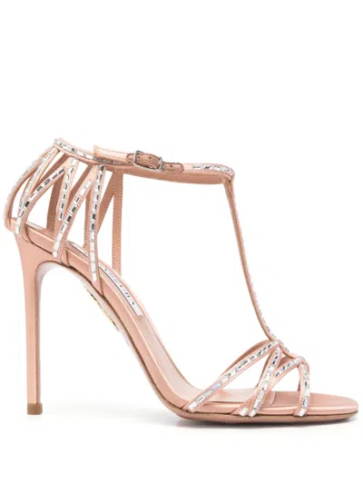 Aquazzura Forever More 105 Crystal-embellished Satin Sandals In Nude