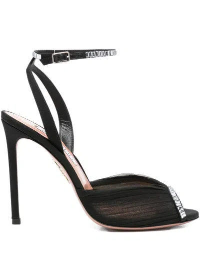 Aquazzura 105mm Gatsby Crystal-embellished Mesh Sandals In Black