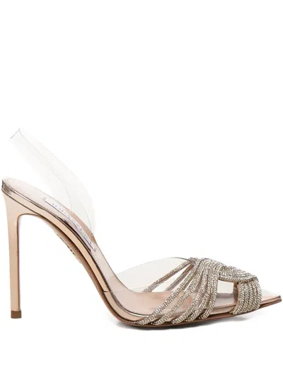 Aquazzura 105mm Gatsby Crystal-embellished Slingback Pumps In Gold
