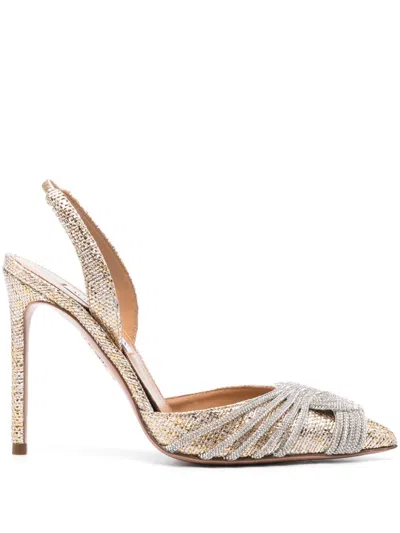 Aquazzura 105mm Gatsby Sling Pumps In Gold