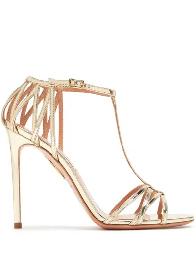 Aquazzura 105mm Leather Sandals In Gold