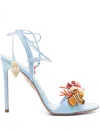 Aquazzura Marea 105 Leather-trimmed Embellished Raffia Sandals In Blue