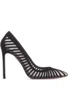 Aquazzura High Heel Pumps With Striped Mesh Detailing In Black