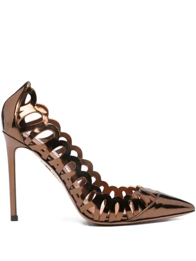 Aquazzura 105mm Peep Laser-cut Pumps In Brown