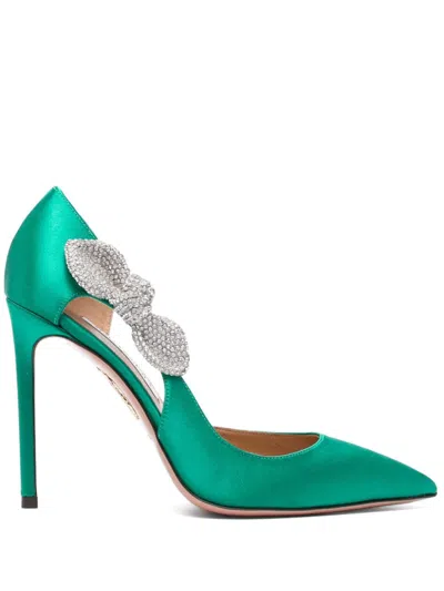 Aquazzura 105mm Very Bow Tie Crystal Pumps In Green