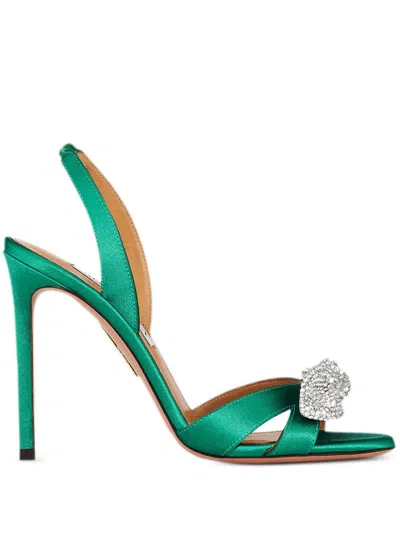 Aquazzura 105mm Very Bow Tie Crystal Sandals In Green