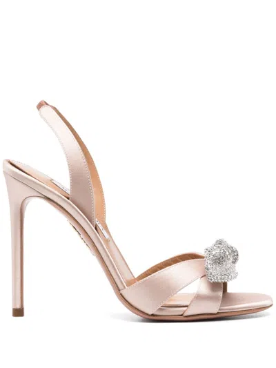 Aquazzura 105mm Very Bow Tie Crystal Sandals In Neutrals