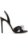 Aquazzura Bow Tie Crystal-embellished Satin Sandals In Black
