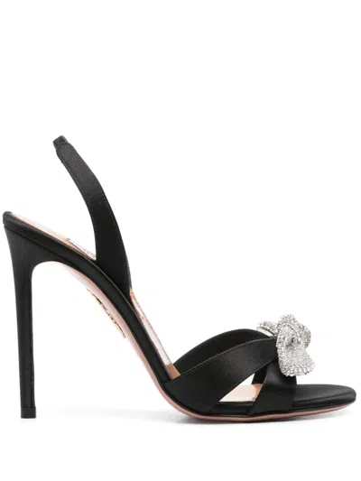AQUAZZURA 105MM VERY BOW TIE CRYSTAL SANDALS