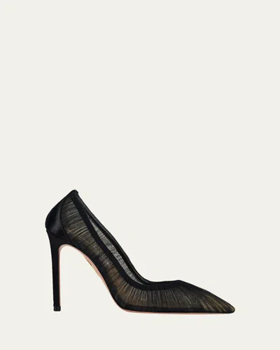 Aquazzura 105mm Voile Tulle Pointed-toe Pumps In Black