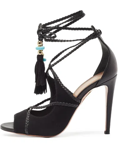 Pre-owned Aquazzura 110mm Leather Heeled Sandals In Black