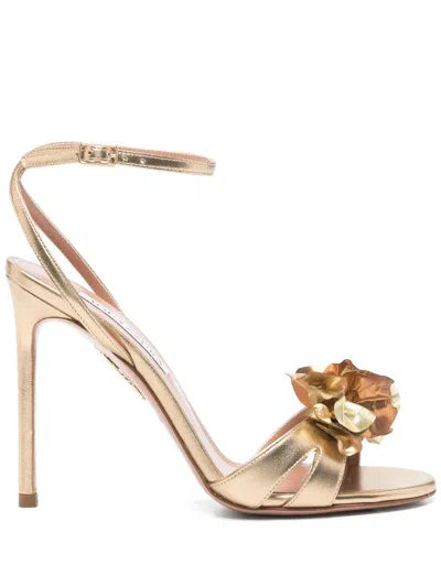 Aquazzura 110mm Leather Sandals In Gold