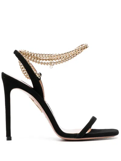 Aquazzura 116mm Chain-link Suede Pumps In 黑色