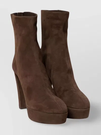 AQUAZZURA 120 PLATFORM ALMOND TOE SUEDE ANKLE BOOTS