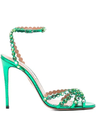 Aquazzura 120mm Tequila Crystal-embellished Stiletto Sandals In Green