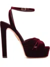 Aquazzura 130mm Divine Strappy Velvet Platform Sandals In Red