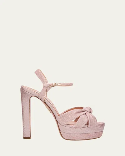 Aquazzura 130mm Nina Metallic Knot Platform Sandals In Pink