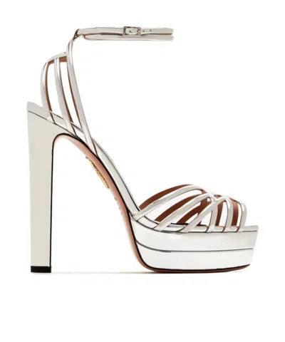 Aquazzura 130mm Platform-sole Caged Leather Sandals In Silver