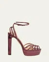 Aquazzura 130mm Wild Dream Snake-embossed Metallic Leather Platform Sandals In Burgundy