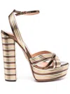 Aquazzura Sundance 140 Metallic Leather Platform Sandals In Brown