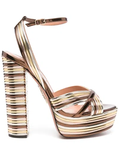 Aquazzura Sundance 140 Metallic Leather Platform Sandals In Brown