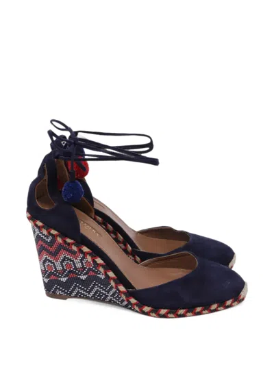 Pre-owned Aquazzura 2010s Pom-pom Espadrille Wedge Sandals In Blue