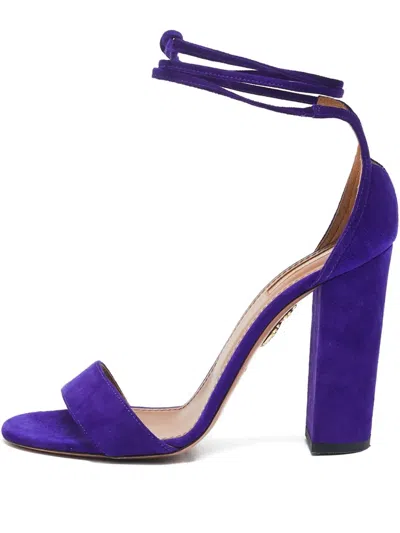 Pre-owned Aquazzura 2024 110mm Suede Block-heel Sandals In Purple
