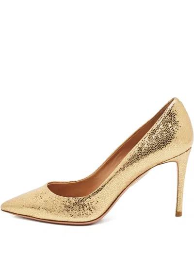 Pre-owned Aquazzura 35 Calf Leather Pointed-toe Pumps (8.5 Cm) In Gold
