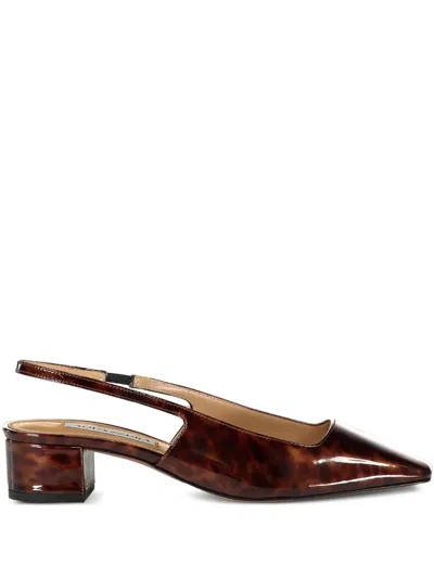 Aquazzura Ginza 35 Printed Patent-leather Slingback Pumps In Brown