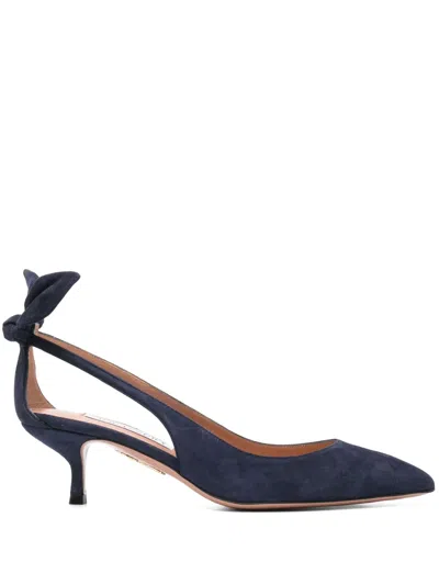 Aquazzura Bow Tie 50 Suede Pumps In Black