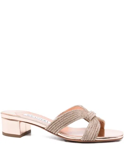 Aquazzura 40mm Embellished Low-heel Sandals In Pink
