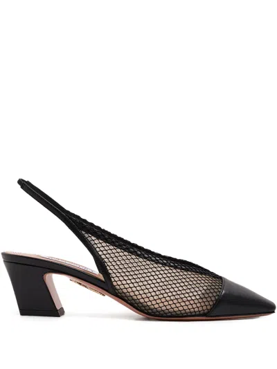 Aquazzura 40mm Margot Mesh Slingback Heeled Pumps In Black