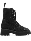 Aquazzura Desert Leather-trimmed Bouclé Lace-up Boots In Black