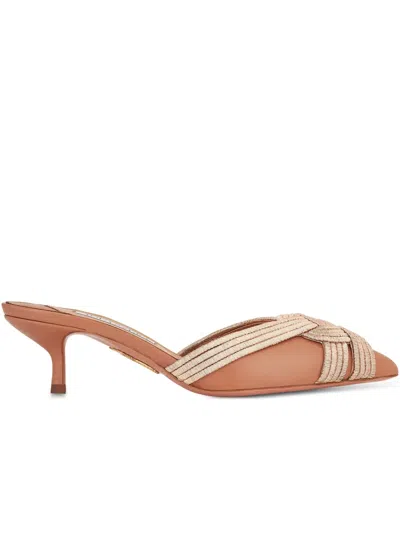 Aquazzura Felix 50 Metallic Leather Mules In Powder Pink