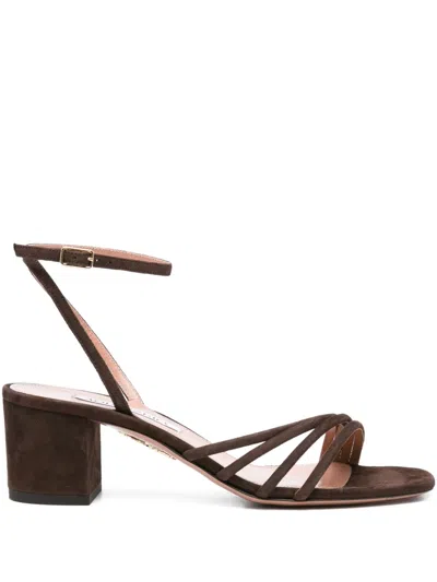 Aquazzura 50mm Latour Ankle-strap Leather Sandals In Brown