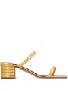 Aquazzura Riviera Chain 50 Textured Mirrored-leather Mules In Gold