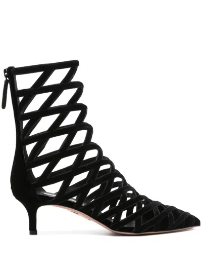 Aquazzura 50mm Romance Cut-out Suede Bootie In Black