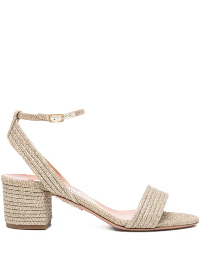 Aquazzura 55mm Sundance Glitter-fabric Block-heel Sandals In Gold