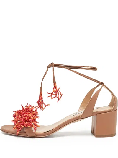 Pre-owned Aquazzura 60mm Beaded Block-heel Sandals